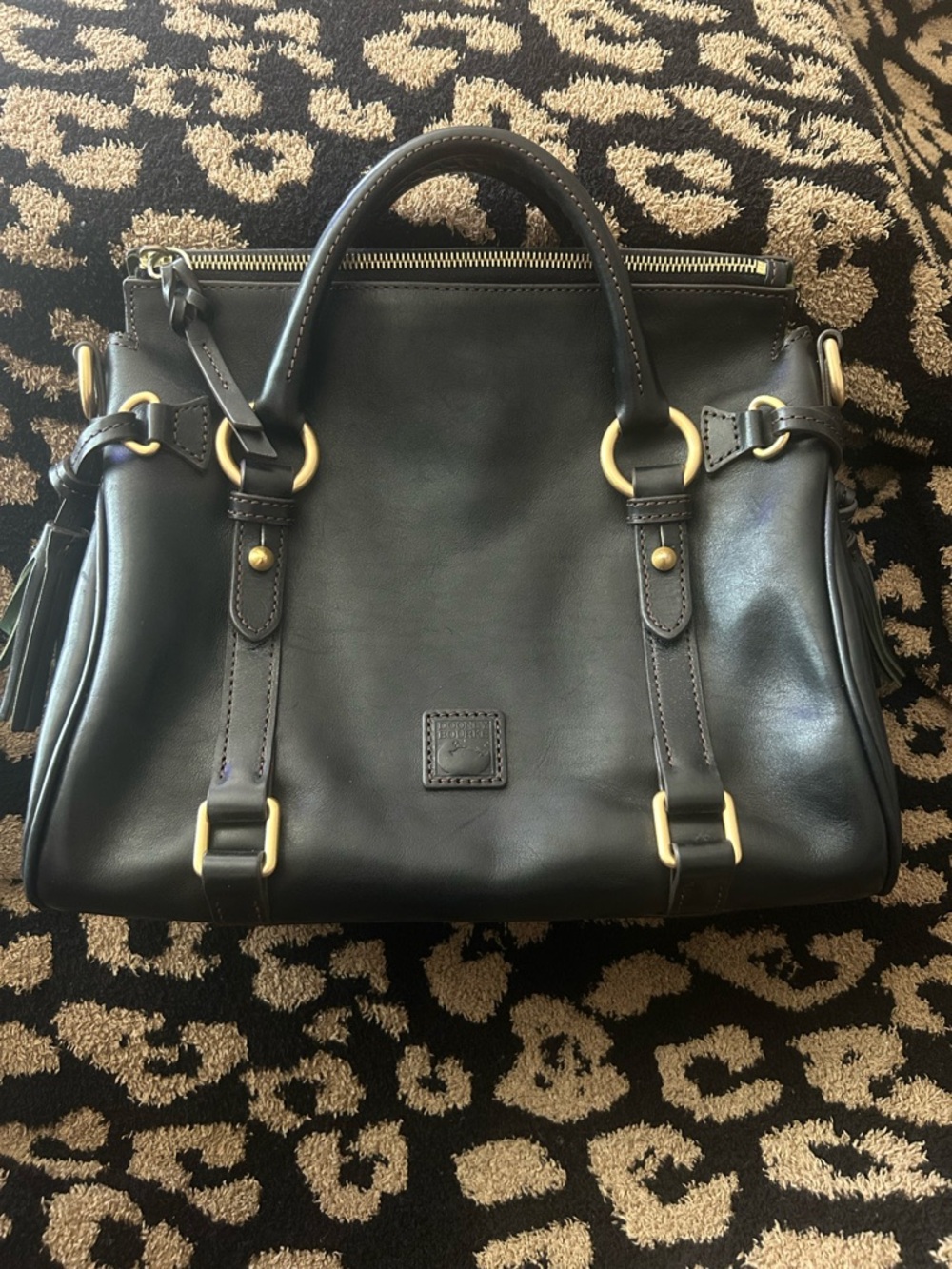 Dooney & Bourke Small Florentine Black Leather Satchel with Gold Hardware